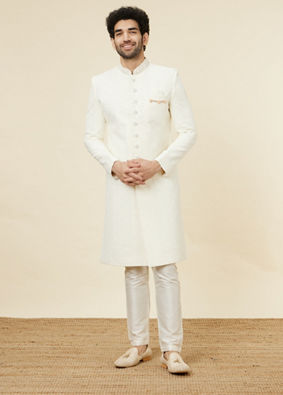 alt message - Manyavar Men Antique White Floral Patterned Sequined Sherwani Set image number 2